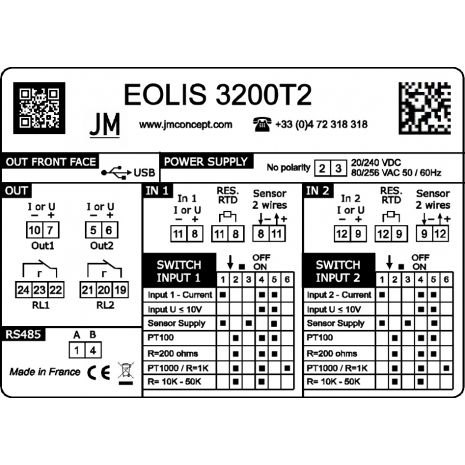 EOLIS3200T2 - Convertisseurs numeriques double-voie de signaux de Process avec sorties analogiques et relais, sans affichage