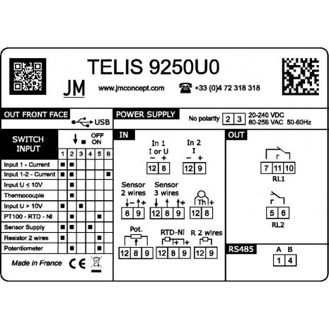 TELIS9250U0 - Convertisseur numerique à entrée universelle avec affichage et avec 2 relais