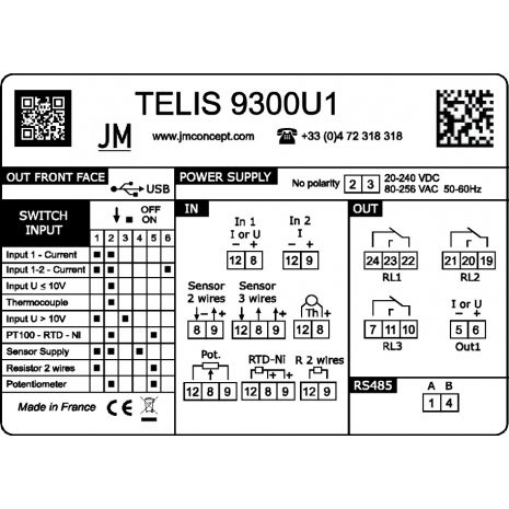 TELIS9300U1 - Convertisseur numerique à entrée universelle avec affichage et avec relais et une sortie analogique