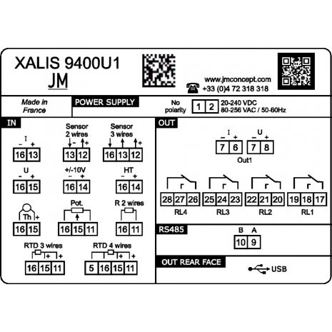XALIS9400U1 - Indicateur à entree universelle avec 1 sortie analogique et 4 relais