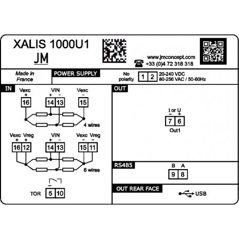 XALIS1000U1 - Indicateur à entree Pont de Jauge avec 1 sortie analogique