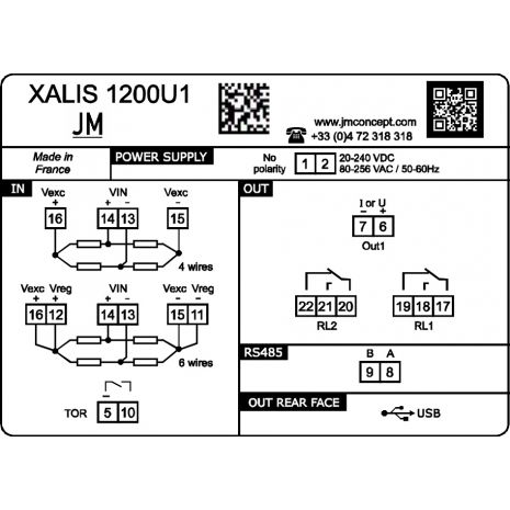 XALIS1200U1 - Indicateur à entree Pont de Jauge avec 1 sortie analogique et 2 relais